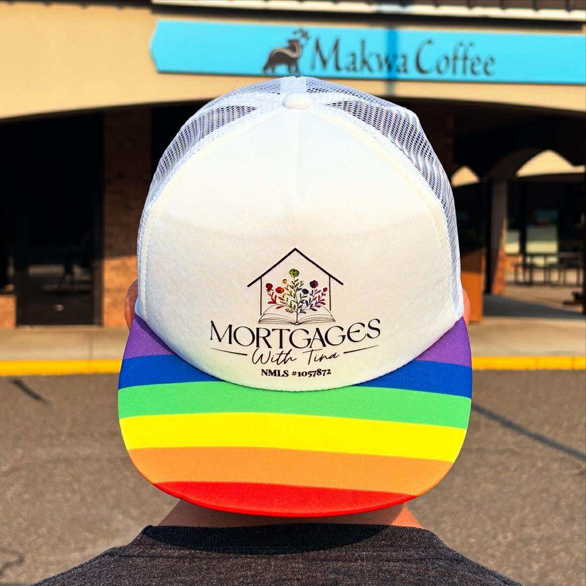 Cap with rainbow design for Mortgages with Tina made by Pride Majic