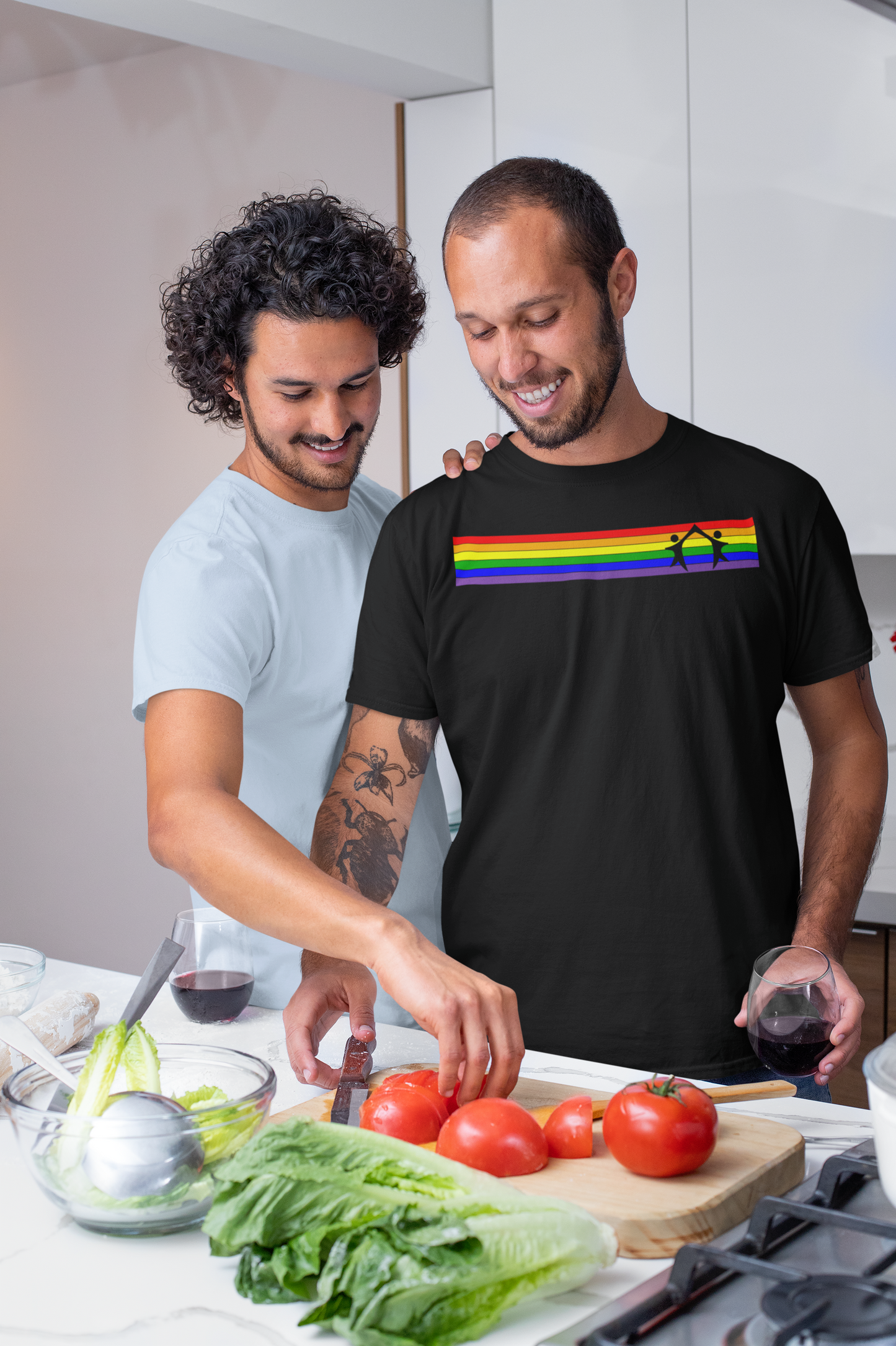 Rainbow Stripe 2Dudes Unity Logo Tee – Wear Your Dream, Live Your Truth - Pride Majic