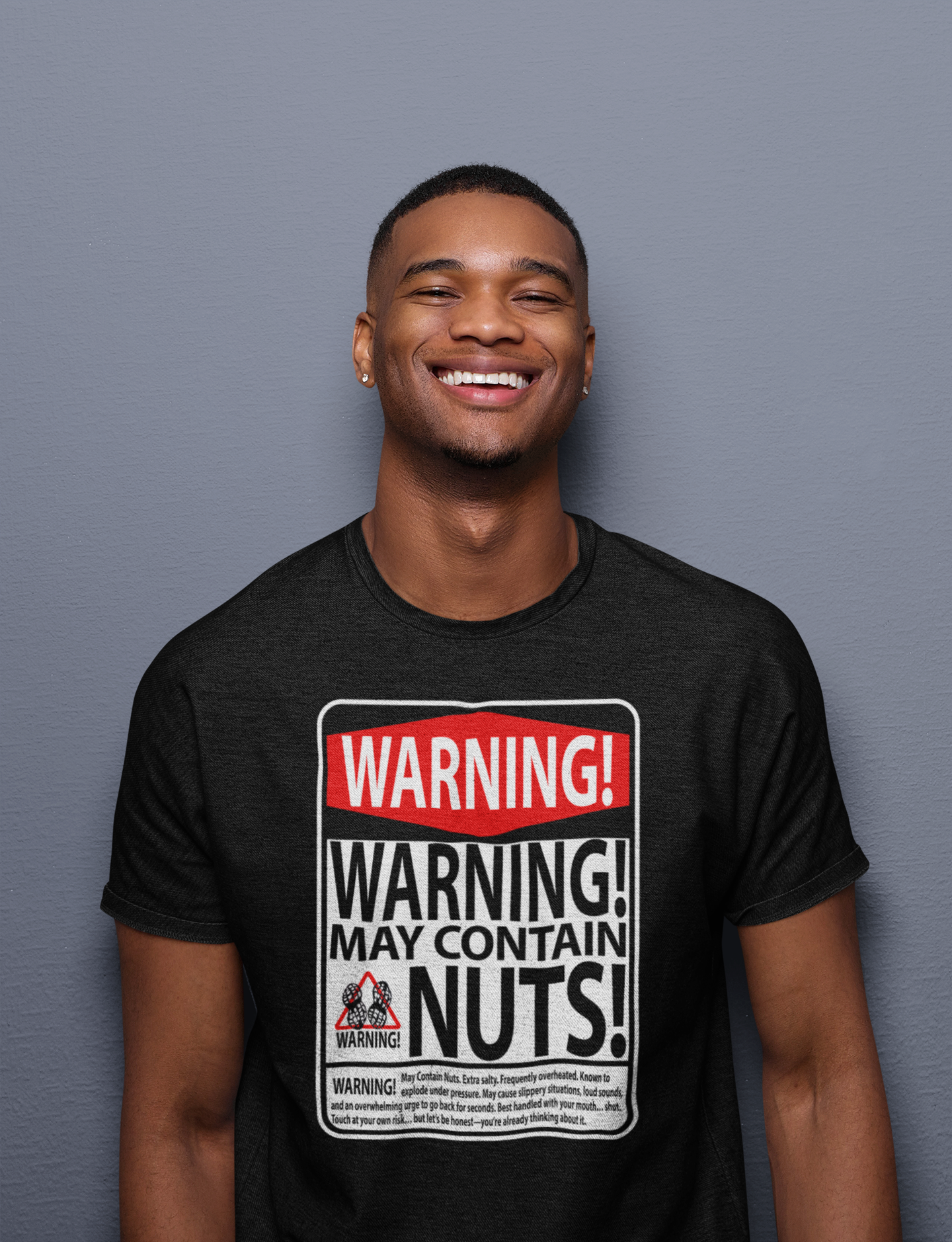 Warning: May Contain Nuts! T-Shirt – Bold, Salty & Totally Nuts for Fun Lovers - Pride Majic