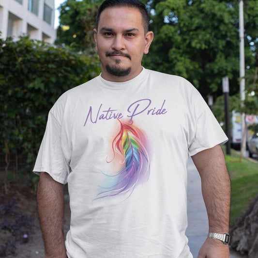 Two-Spirit Pride Feather Tee –Indigenous LGBTQ+ Shirt