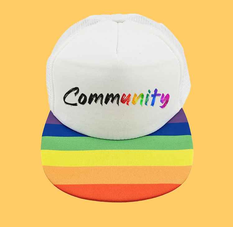 Community rainbow unity Graffiti Trucker Hat – Rainbow Bill, Pride Protest Cap, Adjustable Snapback (1) - Pride Majic
