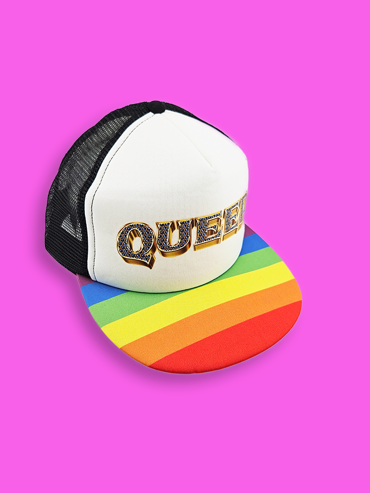 Queer Bling Rainbow Trucker Hat β Rainbow Bill, Bling Pride Cap, LGBTQ+ Snapback Adjustable