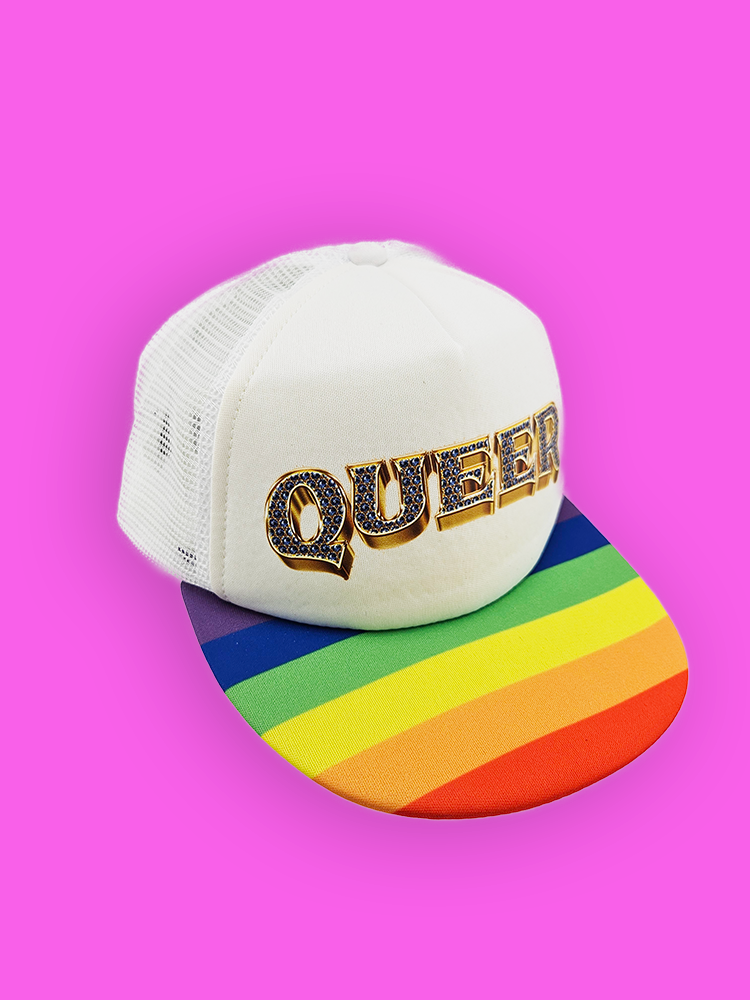 Queer Bling Rainbow Trucker Hat β Rainbow Bill, Bling Pride Cap, LGBTQ+ Snapback Adjustable