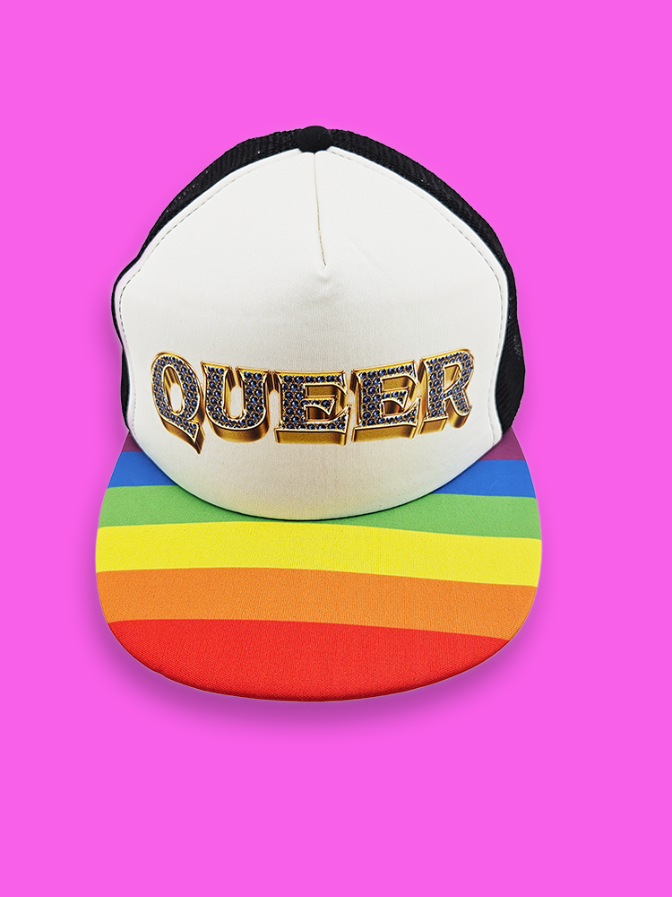 Queer Bling Rainbow Trucker Hat β Rainbow Bill, Bling Pride Cap, LGBTQ+ Snapback Adjustable