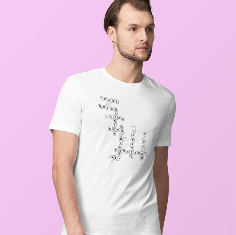 LGBTQIA Scrabble T-Shirt, gaymer, Pride Shirts, Gamer, gay, Trans, Queer, Lesbian, BI, nonbinary, Ace, Pride, Gay Pride, LGBTQ, Pride Month
