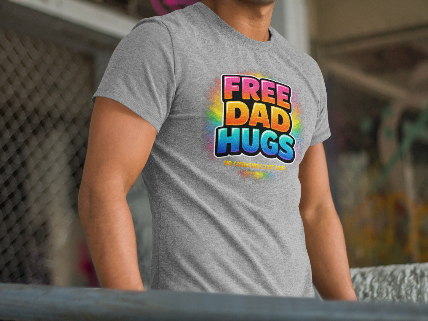 Free Dad Hugs Rainbow Pride Tee – Embrace Love and Acceptance with No Conditions