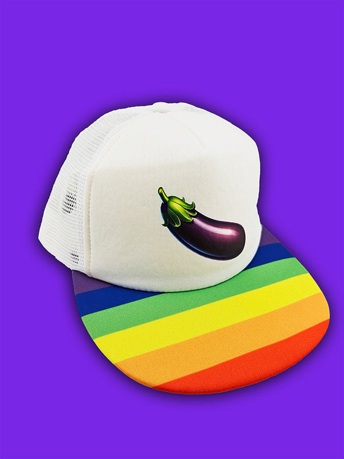 Eggplant Emoji Trucker Hat – Playful, Bold, and Full of Pride 🍆🌈