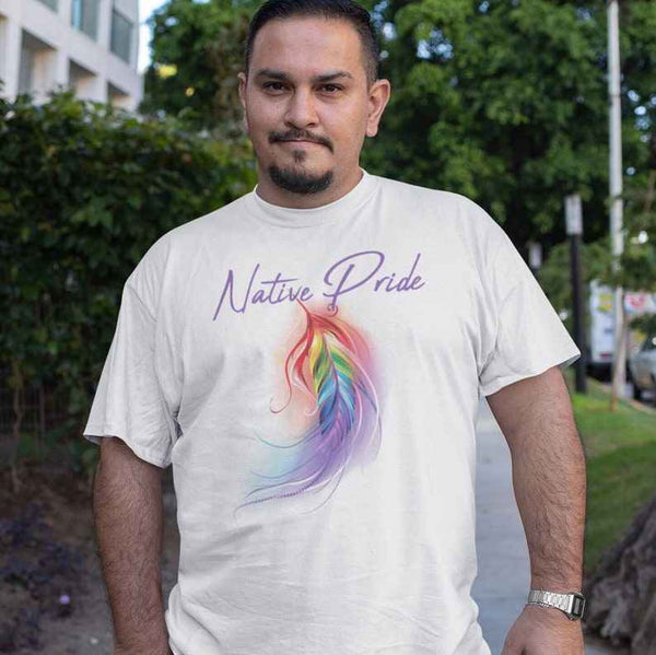 Two Spirit Indigenous Pride Feather Tee – Indigenous LGBTQ+ Shirt