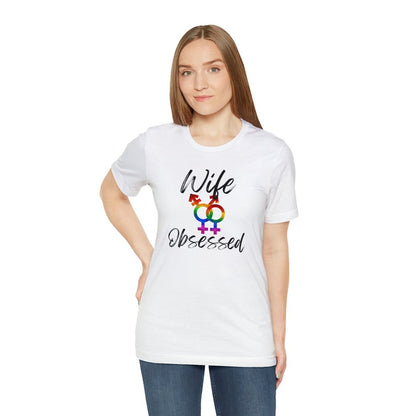 Wife Obsessed Pride Tee. Featuring the non-binary female gender symbol