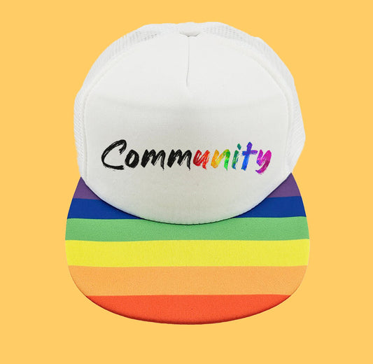 Community rainbow unity Graffiti  Trucker Hat – Rainbow Bill, Pride Protest Cap, Adjustable Snapback (1)