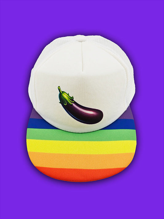 Eggplant Emoji Trucker Hat – Playful, Bold, and Full of Pride 🍆🌈
