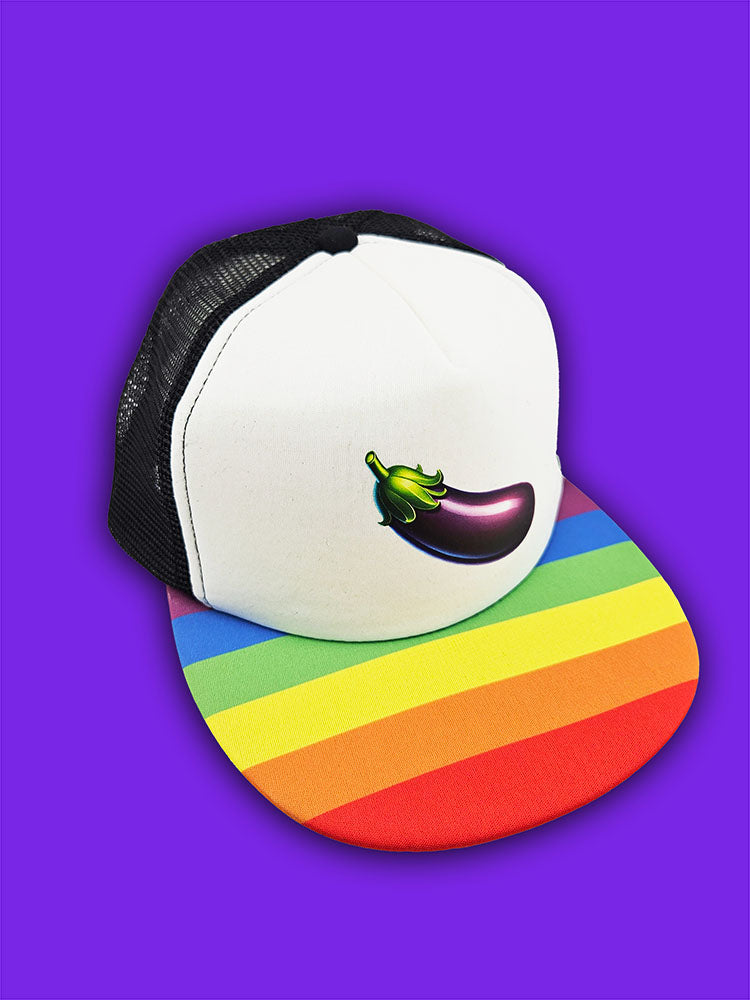 Eggplant Emoji Trucker Hat – Playful, Bold, and Full of Pride 🍆🌈