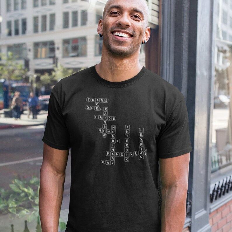 LGBTQIA Scrabble T-Shirt, gaymer, Pride Shirts, Gamer, gay, Trans, Queer, Lesbian, BI, nonbinary, Ace, Pride, Gay Pride, LGBTQ, Pride Month
