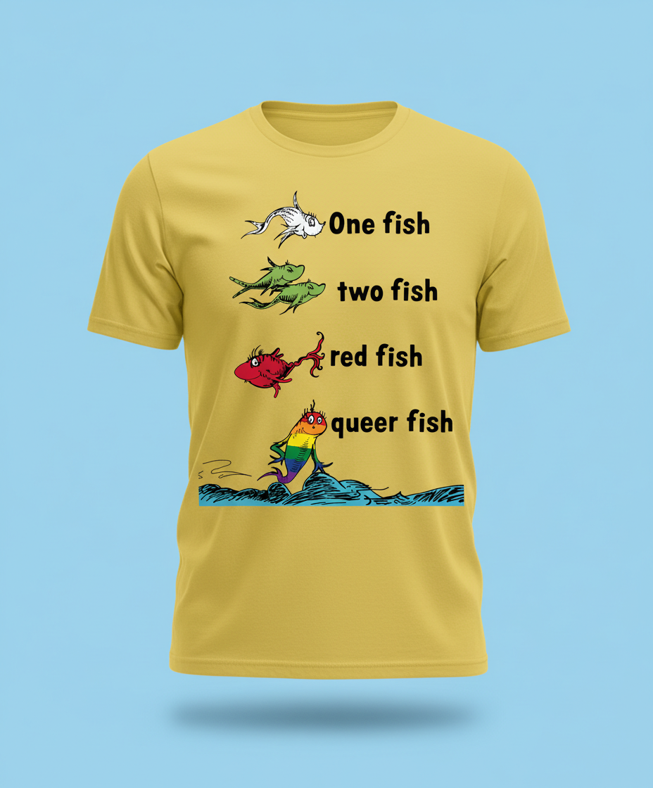 LGBTQ Pride apparel Queer Fish Dr Suess tee 